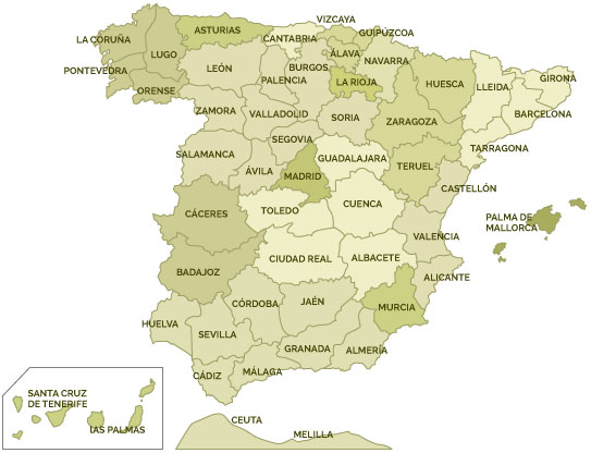Mapa de España con las Tiendas de Artmobel